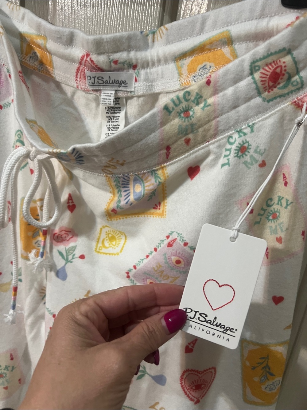 PJ Salvage White Pajama Set with Pink, Yellow & Mint Tarot Prints - Picture 8 of 10